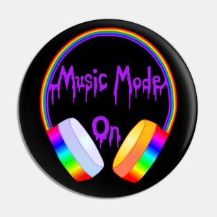 Music Mode On Rainbow Headphones Pin