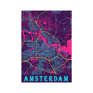 Amsterdam Neon City Map, Amsterdam Minimalist City Map Art Print T-Shirt