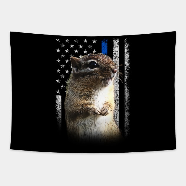 Chipper Chipmunks American Flag Tee Triumph for Wildlife Enthusiasts Tapestry by Kevin Jones Art