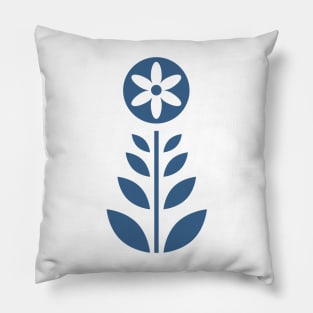 Scandinavian Retro Flowers Navy Blue on Beige Pillow