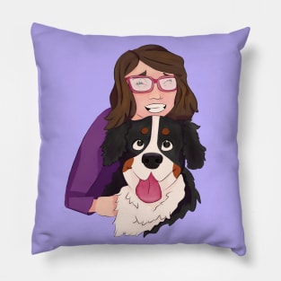 Bernese Mountain Dog with Brunette Girl Pillow