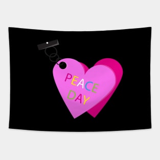 Peace Day heart-shaped key chain Tapestry