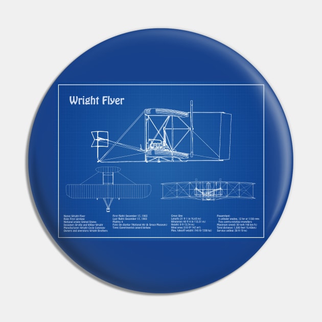 Wright Flyer Airplane Blueprint AD Wright Flyer Pin TeePublic