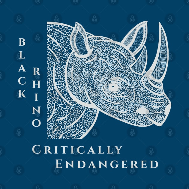 Black Rhino - Critically Endangered - animal design - on navy blue by Green Paladin