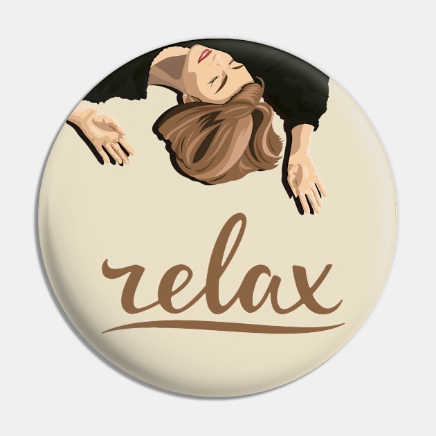 Relax Retro 80s Party Funny Gift Shirt And Clothing Relax Tee Trendy Fashion Brown Haired Woman In A Black Fluffy Sweater Drawing Pin by Modern Art