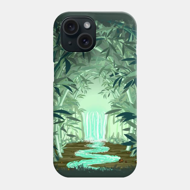 Fluorescent Waterfall on Surreal Bamboo Forest Phone Case by BluedarkArt