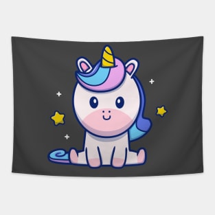 Cute Unicorn Sitting Cartoon Tapestry