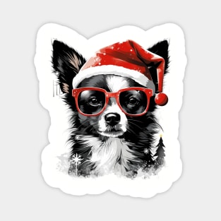 Magical Christmas Chihuahua in the snow: cute four-legged friend with festive hat Magnet