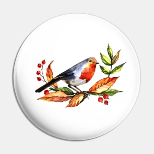 Bright watercolor Christmas bird Pin