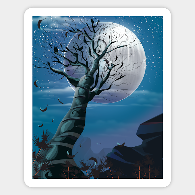 Tree Under The Moonlight Creepy Aufkleber Teepublic De