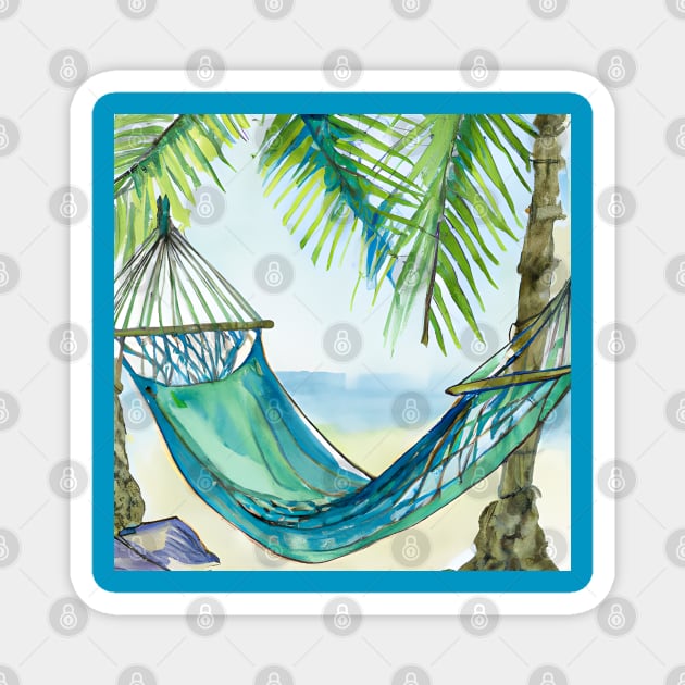 Tropical Beach Hammock Watercolor Magnet by KayBee Gift Shop