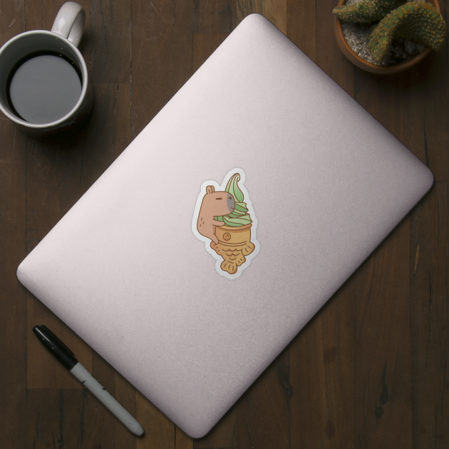Moonch the Capybara with Taiyaki Ice Cream | Vinyl Sticker Moonch the Capybara with Taiyaki Ice Cream | Vinyl Sticker