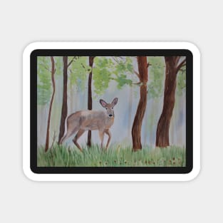 Deer in the Forest Watercolor Painting Magnet