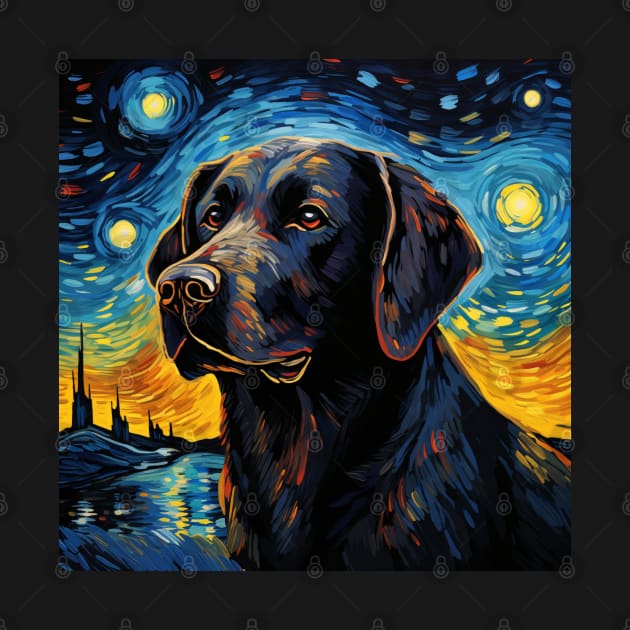 Black Labrador Retriever Painted in Starry Night Style by NatashaCuteShop