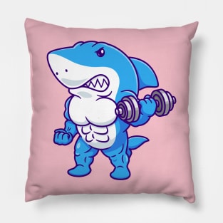 Cute Shark Lifting Dumbblle Cartoon Pillow