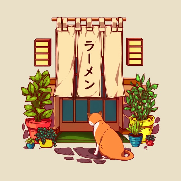 The red cat and the Japanese ramen shop by AnGo