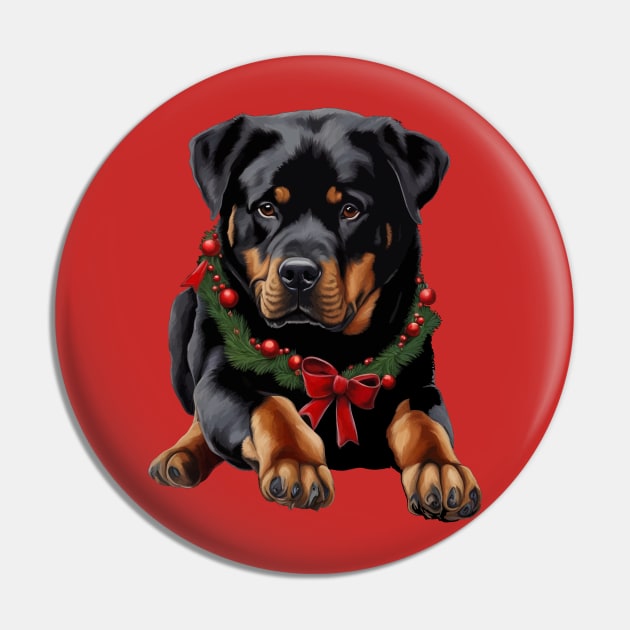 Xmas Rottweiler Dog Christmas With Garland Collar Pin by taiche