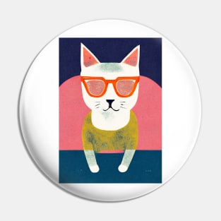 Hipster Kitten Glasses Retro Poster Vintage Art Hipster Wall Blue Pink Illustration Pin