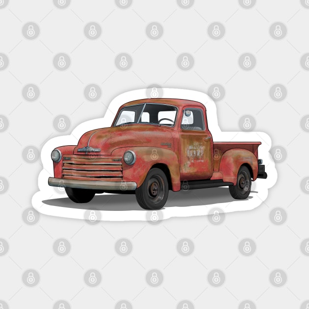 rusty red chevy pick up Magnet by candcretro