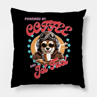 Powered by Coffee and Jet Fuel - Shiba Inu Pilot Pillow