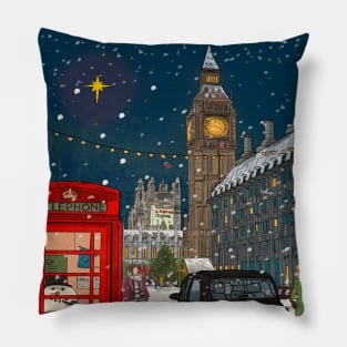 London Christmas Night Cityscape Art Pillow