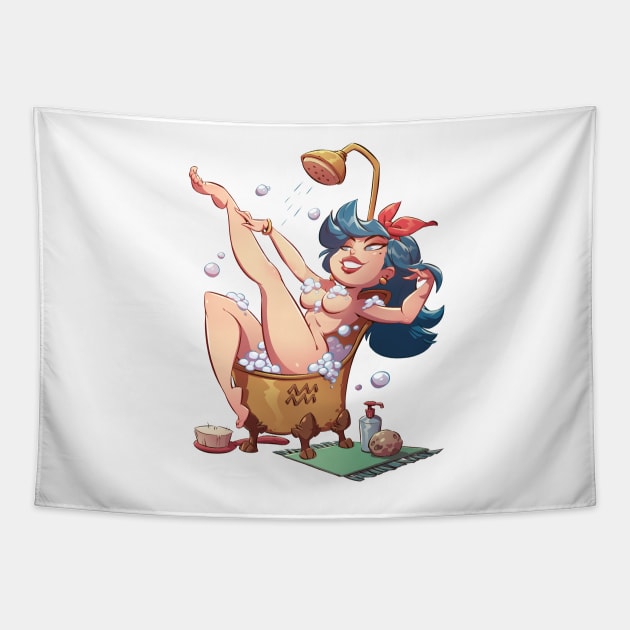 Aquarius - Cute Toon Pinup Tapestry by Bitgem