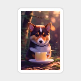 Cute corgi with a mug cup of morning coffee Magnet