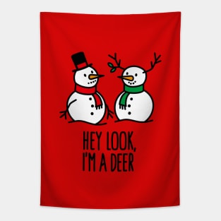 Look I'm a Deer Funny Christmas Reindeer snowman Tapestry