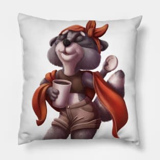 raccoon girl loves hot coffee Pillow