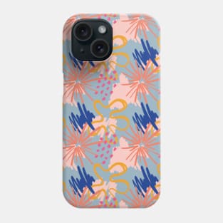 Fun abstract shapes pattern on bright blue background Phone Case