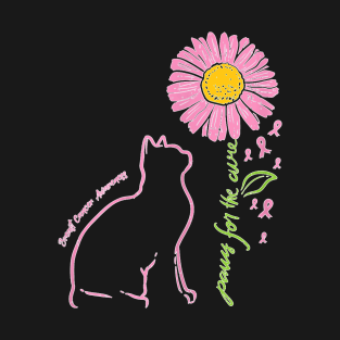 Cat Flower Paw For Cure Breast Cancer Awareness Support Gift T-Shirt