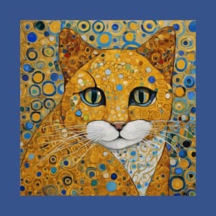 Blue and Gold Klimt Tabby Cat with White Trim T-Shirt