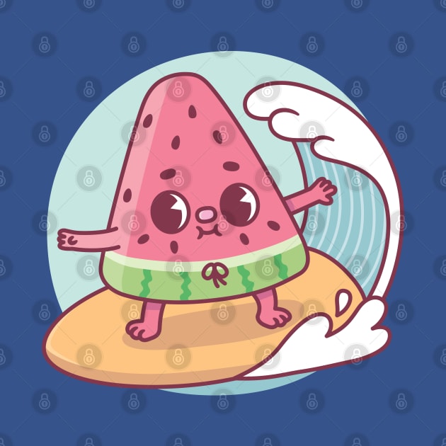 Cute Watermelon Surfing The Waves Funny by rustydoodle