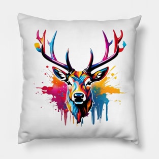 Stag Head Dripping Rainbow Graffiti Pillow