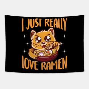 Cute & Funny I Just Really Love Ramen Anime Cat Tapestry