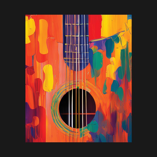 Acoustic Guitar Portrait Modern Oil Painting Style Digital Art by Analog Designs