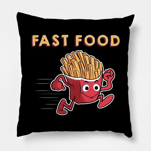 Cute & Funny Fast Food Running French Fries Punny Pillow by theperfectpresents