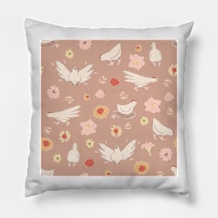 Chickens and Flowers Pillow