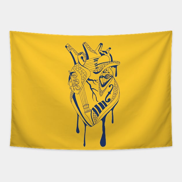 Navy Gold Musical Heart Tapestry by kenallouis