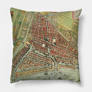 Antique Aerial View Map of Rotterdam, Netherlands, Holland by Joan Blaeu Pillow