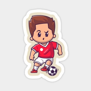 Cute Boy Playing Soccer Cartoon Magnet