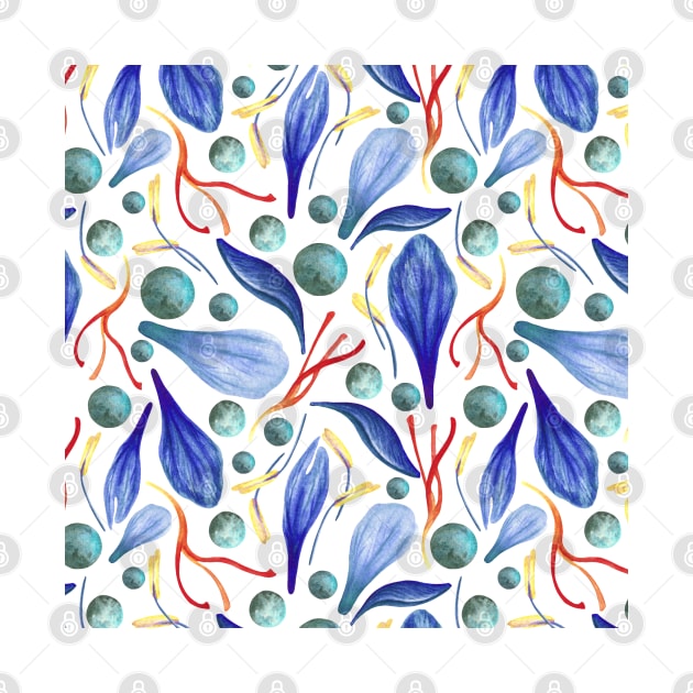 Lovely Floral Petals - Blue, Forest Green and Red by paintingbetweenbooks