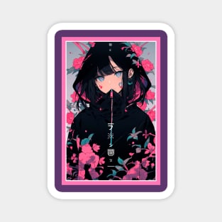 Aesthetic Anime Girl Pink Black | Quality Aesthetic Anime Design | Premium Chibi Manga Anime Art Magnet