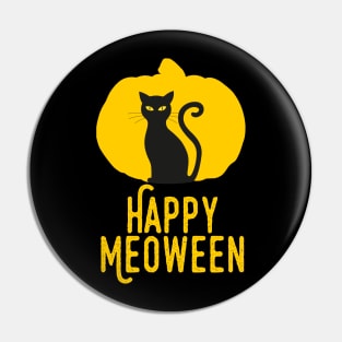 Happy Meoween – Halloween Orange Pumpkin Cat Silhouette Pin