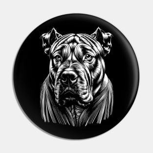 American Bulldog Portrait White on Black Pin