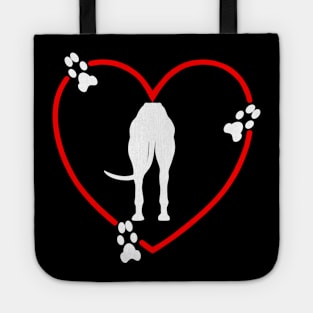 White Greyhound Butt Red Love Heart Paw Prints Tote