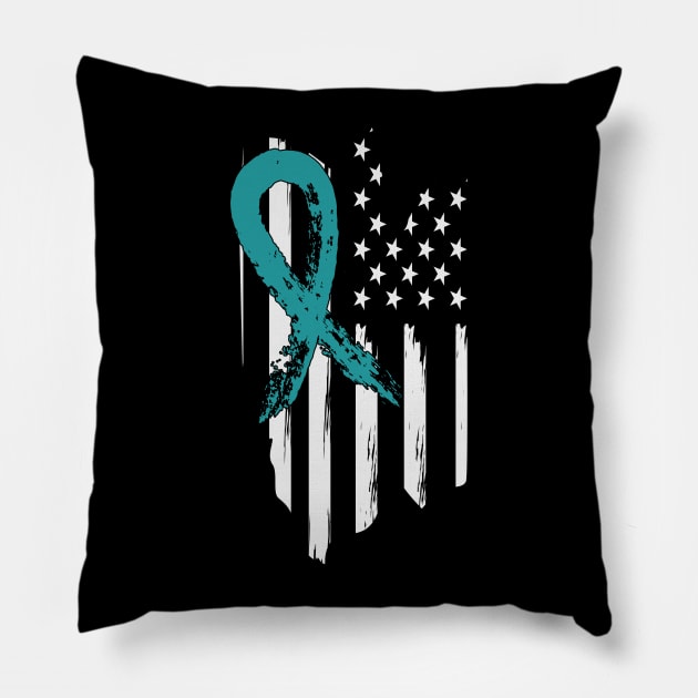 PTSD awareness ribbon distressed flag Pillow by PixieMomma Co