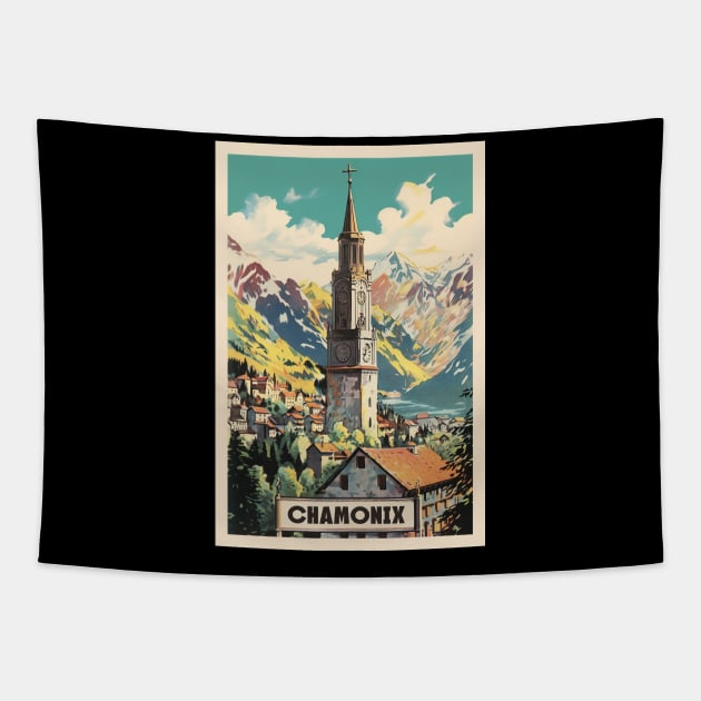 Chamonix, Mont Blan, Ski Poster Tapestry by BokeeLee