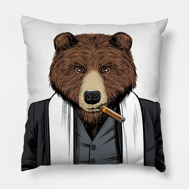 Grizzly Gangster Pillow by albertocubatas