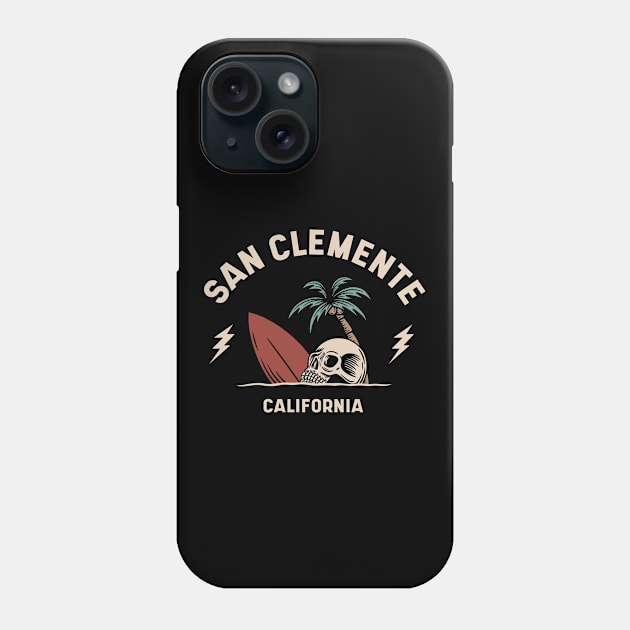 Vintage Surfing San Clemente California // Retro Surf Skull Phone Case by Now Boarding